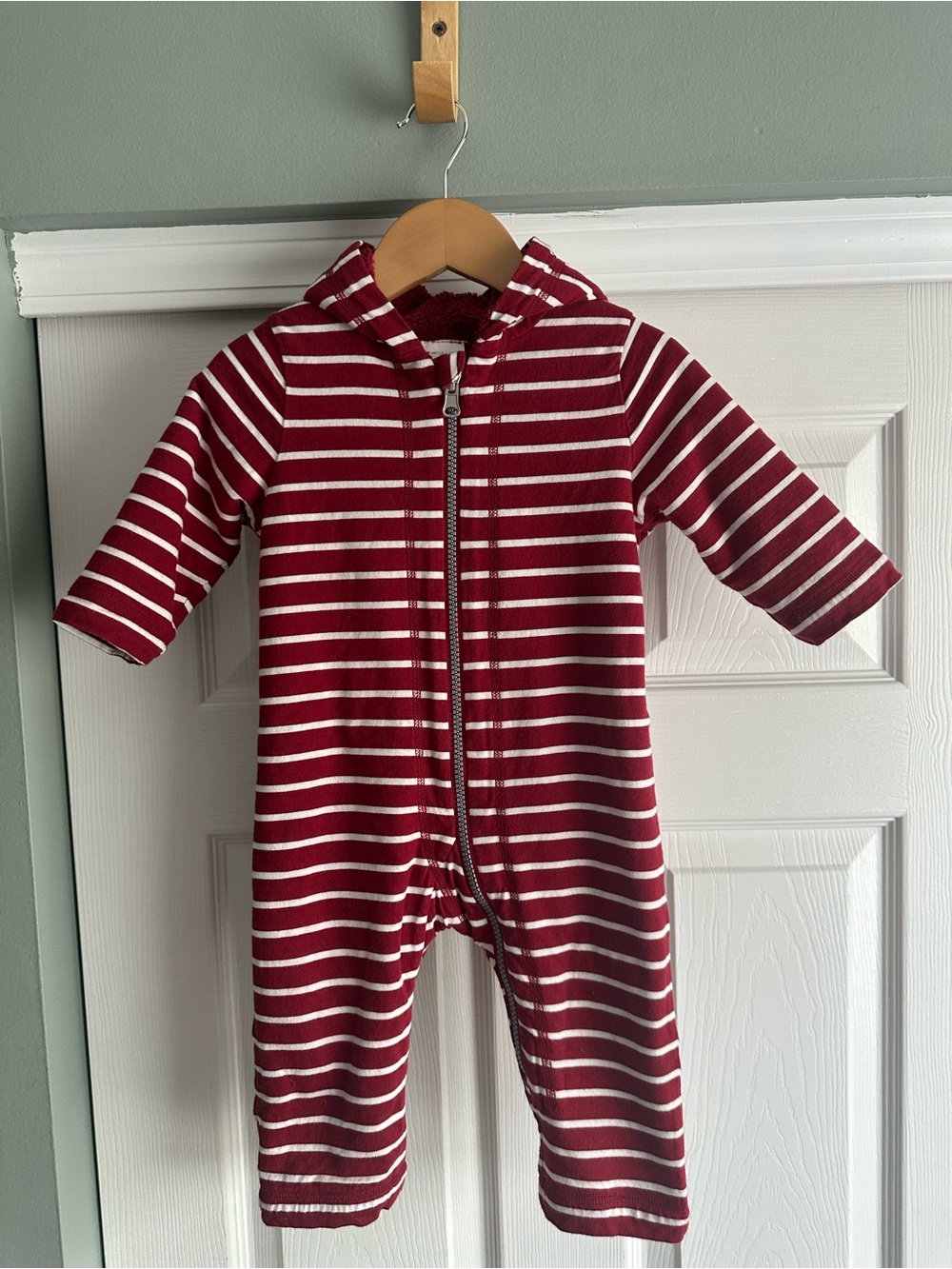 Hanna Andersson Striped Hooded Baby One-Piece Jumpsuit - Red/White